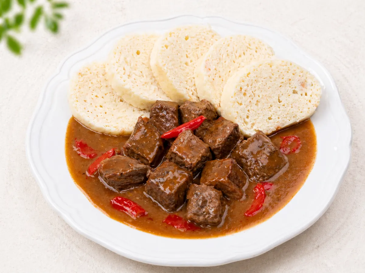 Maďarský guláš s houskovým knedlíkem